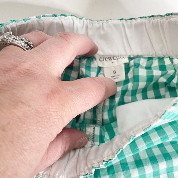 Crewcuts Size 8 Girls Green White Gingham Ruffle Shorts Pockets Pull-on - Picture 5 of 9